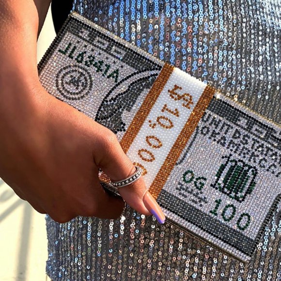 SALE! SALE!! SALE!! Money Clutch Rhinestone Purse 10000 Dollars clutch - Picture 1 of 9